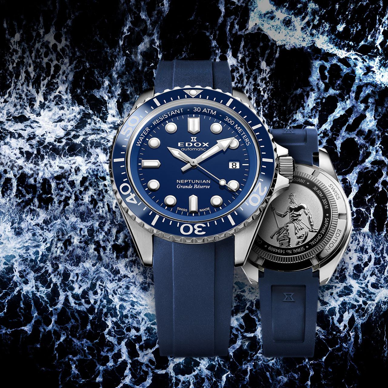 EDOX ネプチュニアン グランデ リザーブ デイト オートマティック 80801-3BUCA-BUIN
