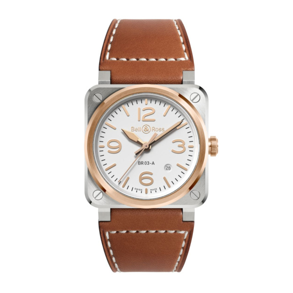 Bell & Ross BR-03 ホワイト スチール＆ゴールド BR03A-WH-STPG/SCA