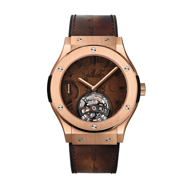 クラシック・フュージョン トゥールビヨン 5デイパワーリザーブ ベルルッティ スクリット キングゴールド ※完売 BY HUBLOT クラシック・フュージョン トゥールビヨン 5デイパワーリザーブ ベルルッティ スクリット キングゴールド ※完売 ウブロ